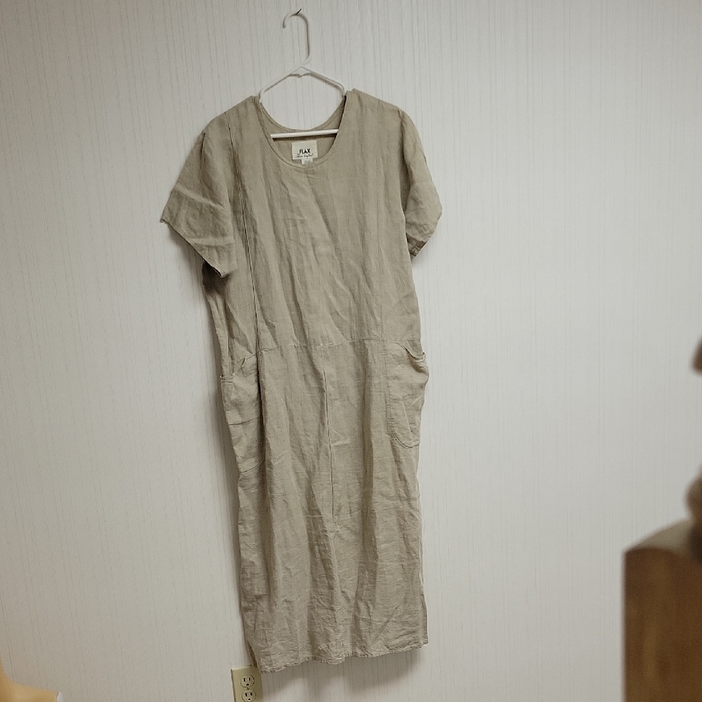 Flax By Jeanne Engelhart 100% Linen Dress. Womens Small Natural.